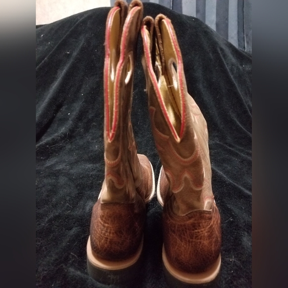 Boulet Men's 9 EEE width brown leather red accents roper boots - Picture 5 of 9